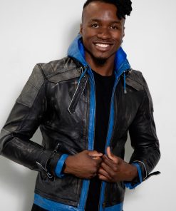 nightwing grayson blue hoodie real leather jacket