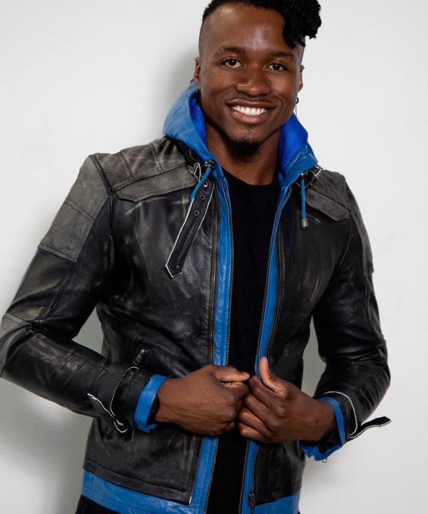 nightwing grayson blue hoodie real leather jacket