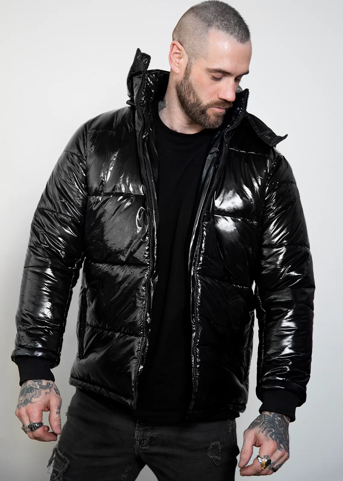 Mens Black Crystal Quilted Puffer Jacket