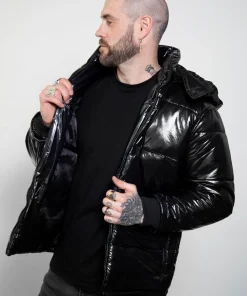 Mens Black Puffer Jacket with Hood