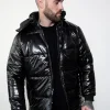 Black Shiny Puffer Jacket Mens