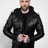 black leather jacket with removable hood mens fashion
