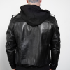 black hooded biker leather jacket for mens