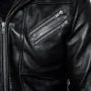 mens black genuine leather biker jacket with hood