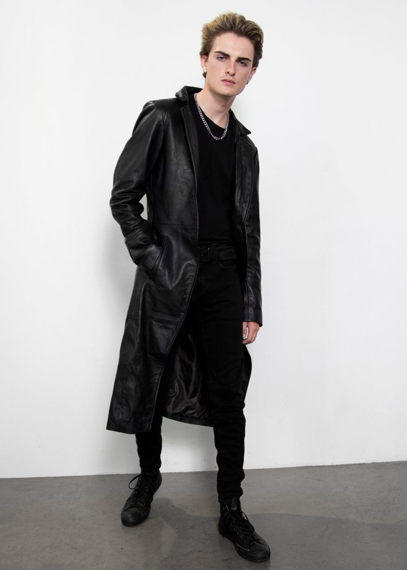 punisher skull black leather coat