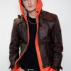 goku kanji dbz leather jacket orange hood kakarot