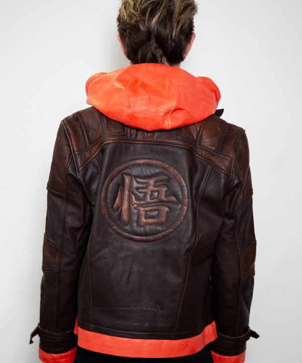 goku dragon ball z orange hoodie leather jacket