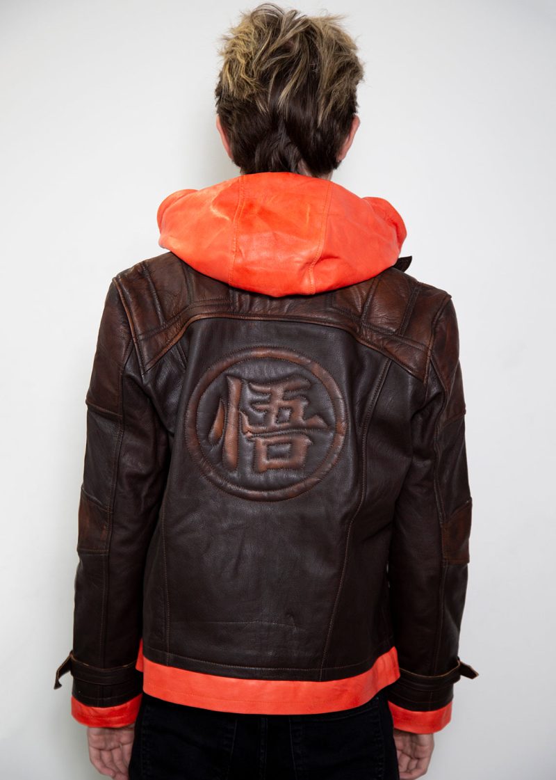 goku dragon ball z orange hoodie leather jacket