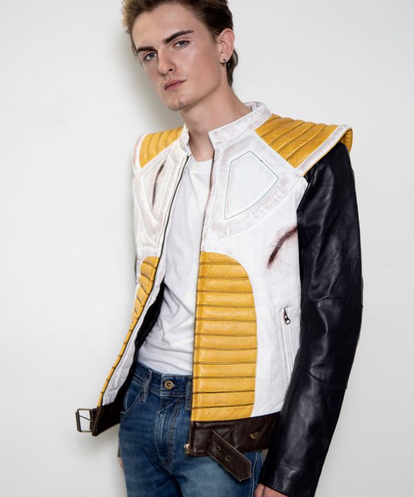 vegeta saiyan dragon ball z armor leather jacket white yellow