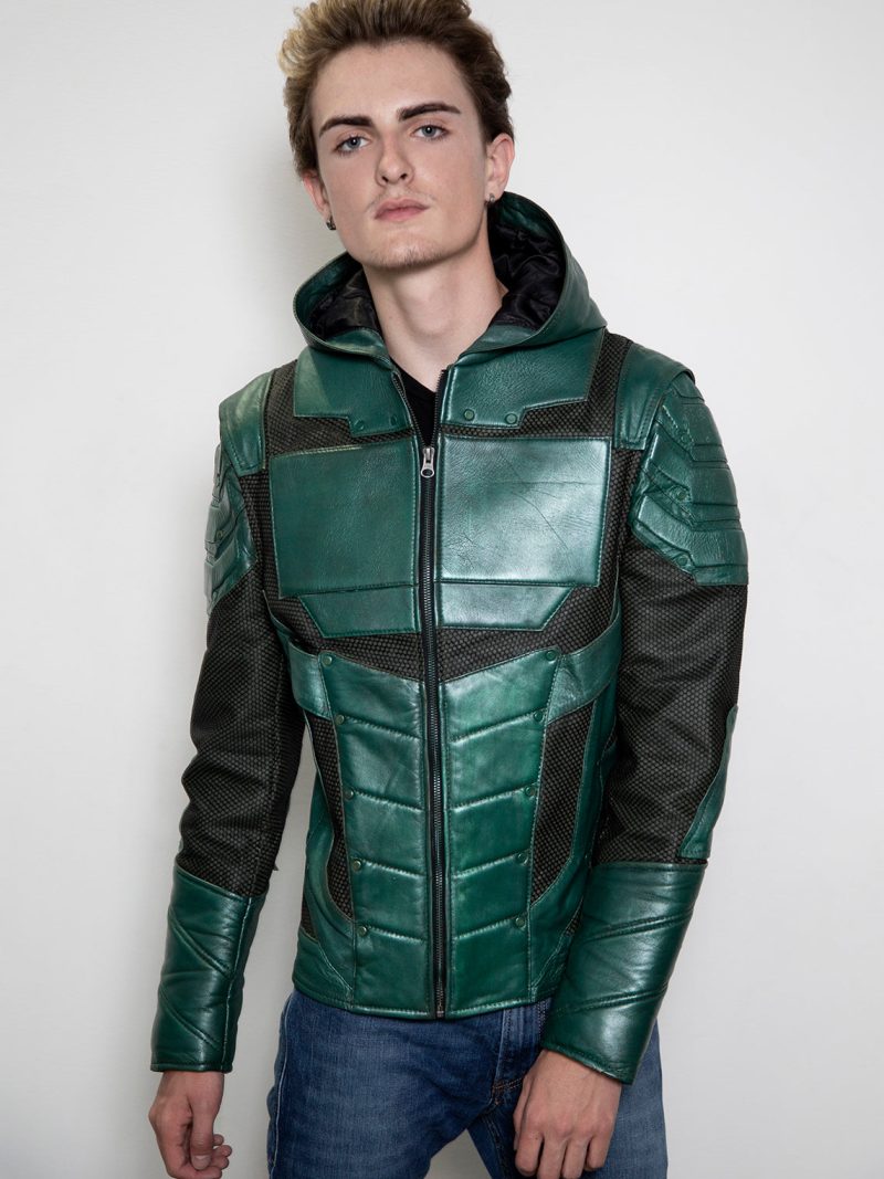 handpainted green arrow chrome metallic leather jacket limited edition