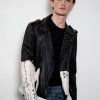 handpainted rockstar black & white graphic leather jacket