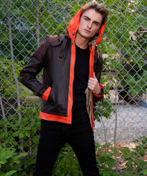 dragon ball super goku hoodie leather jacket orange