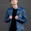 navy blue quilted leather jacket biker