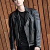 black quilted biker real leather jacket motorcycle