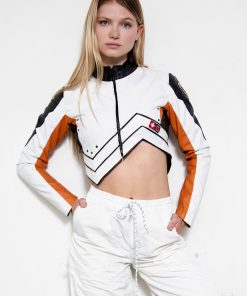 mercy overwatch 2 crop top real leather jacket white orange