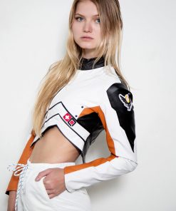 overwatch 2 mercy cosplay real leather jacket cropped