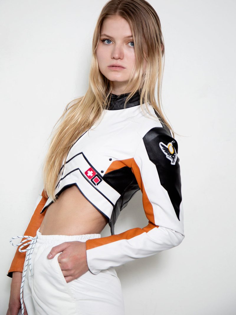 overwatch 2 mercy cosplay real leather jacket cropped