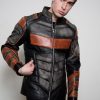 mens deathstroke armored moto orange leather jacket