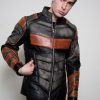 mens deathstroke armored moto orange leather jacket