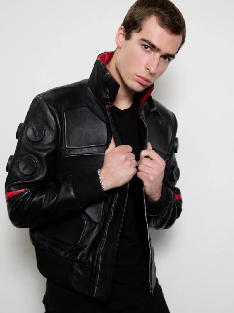 Mens Cyberpunk 2077 Jackie Valentinos Black Punk Leather Jacket futuristic Motorcycle Gaming