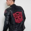 transformers autobots shield leather jacket black red