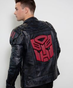 transformers autobots shield leather jacket black red