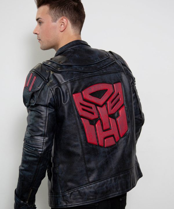 transformers autobots shield leather jacket black red