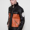 Mens Naruto Shippuden Orange Leather Jacket Designer Fashion moto