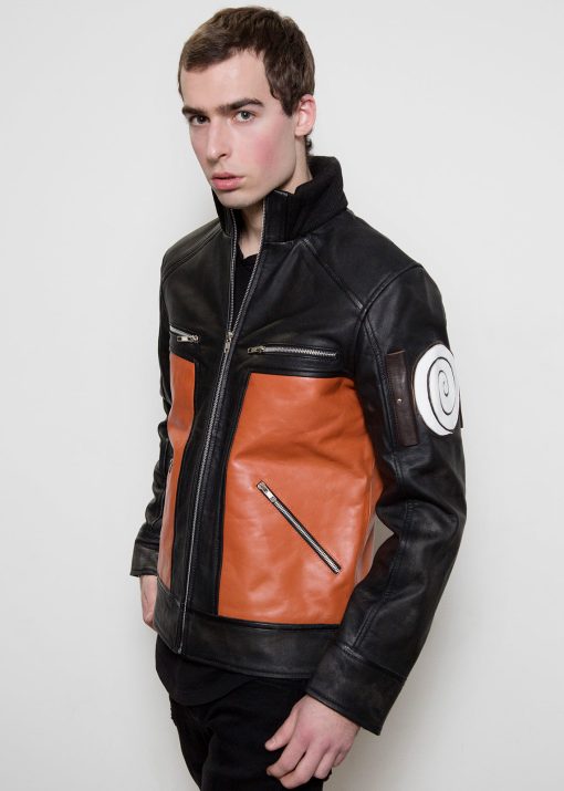 Mens Naruto Shippuden Orange Leather Jacket Designer Fashion moto