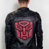 transformers optimus prime blak leather jacket red shield logo