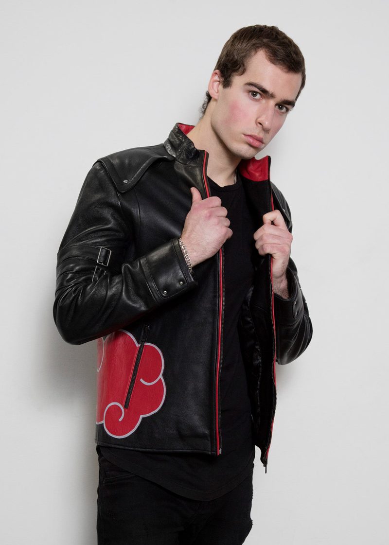 itachi akatsuki red cloud real leather jacket
