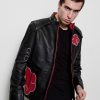 Mens Naruto Akatsuki Cloak Black Leather Jacket