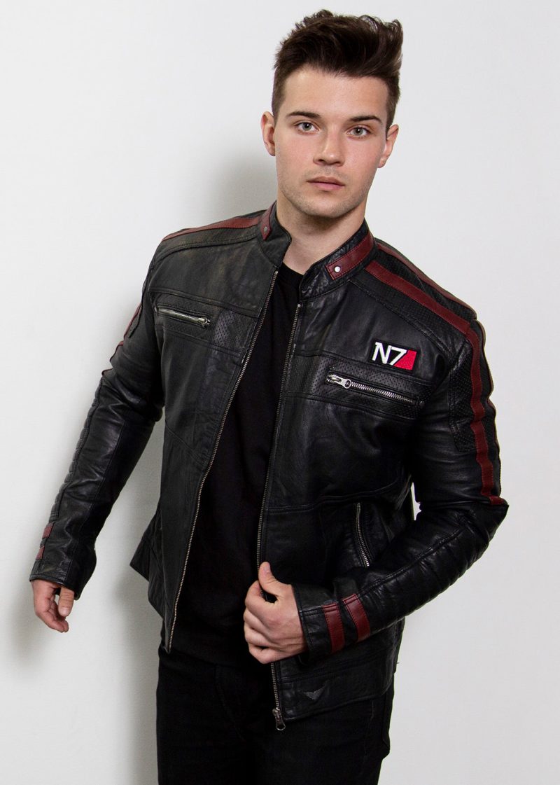 commander shepard black moto leather jacket n7 mass effect