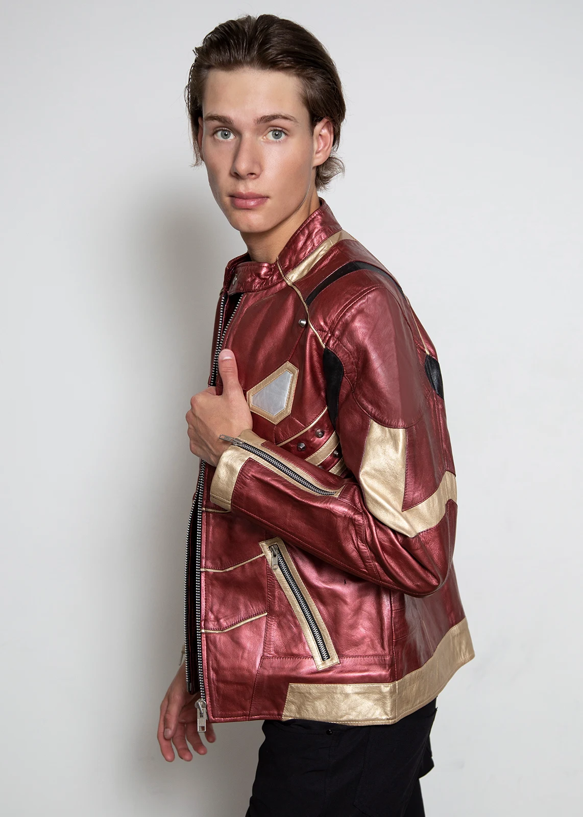 iron man tony stark red & gold armor leather jacket