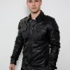 black leather shirt draco nero real leather