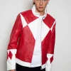 mens red power ranger leather jacket mighty morphing