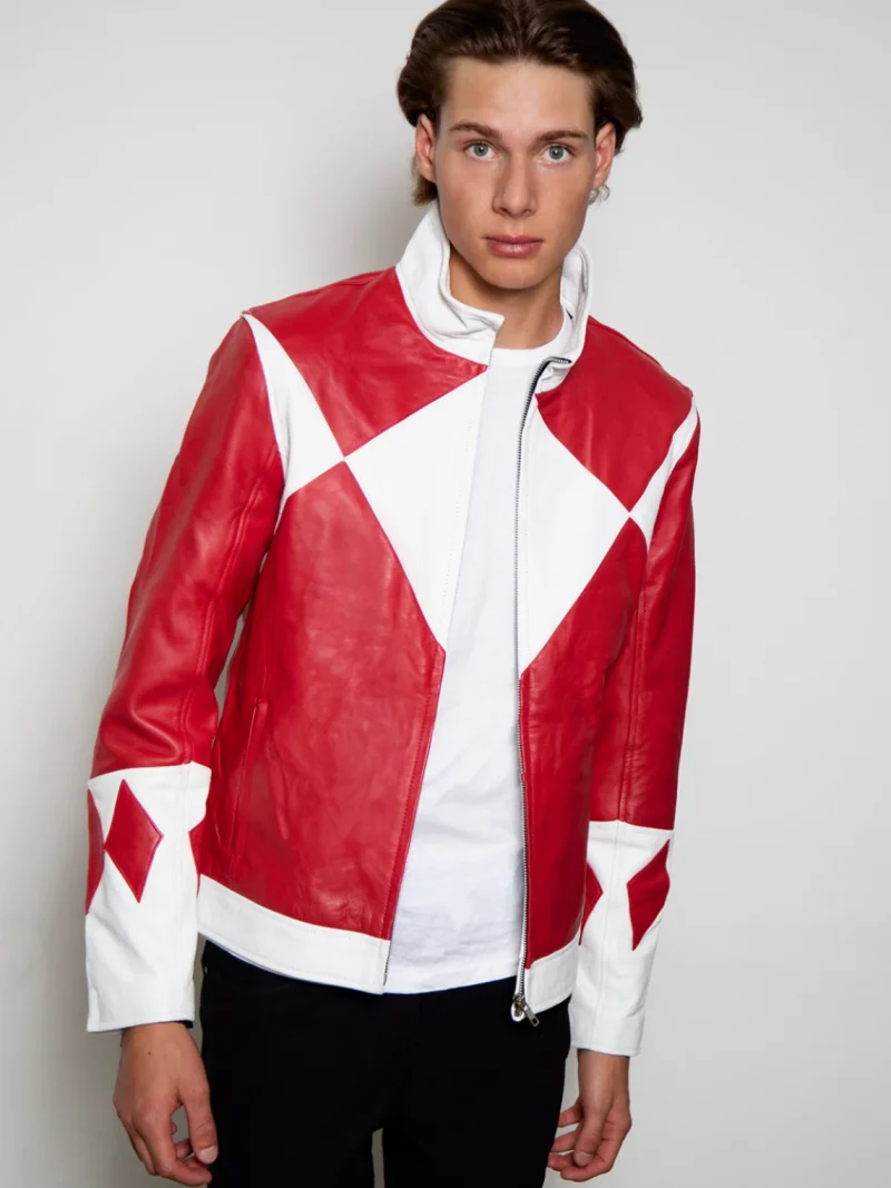 mens red power ranger leather jacket mighty morphing