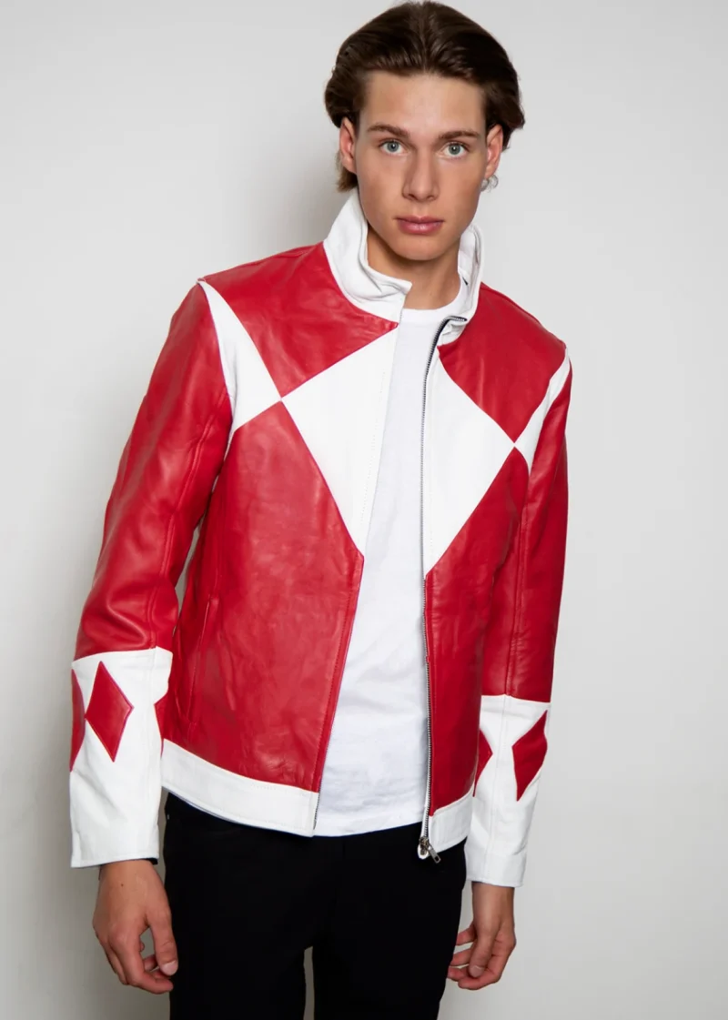 mens red power ranger leather jacket mighty morphing
