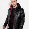 dark red hood leather jacket hoodie arkham game