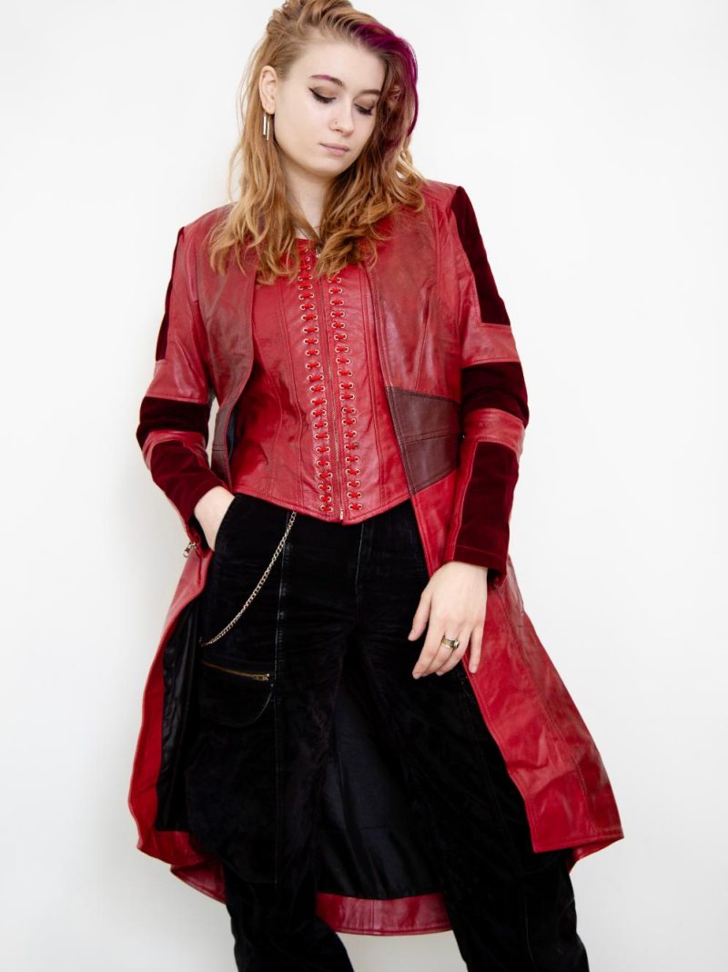 Womens Scarlet Witch Red Leather Trench Coat Red trench coat women