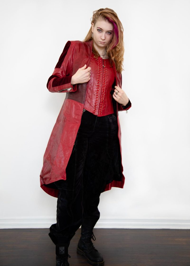 Womens Scarlet Witch Red Leather Trench Coat Red trench coat women