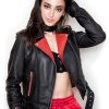 Womens Fashion Leather Jacket Black Red Contrast