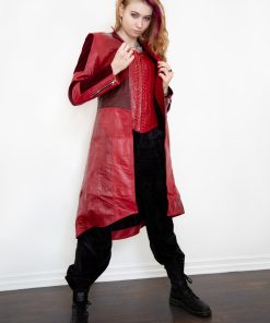 Womens Scarlet Witch Red Leather Trench Coat Red trench coat women