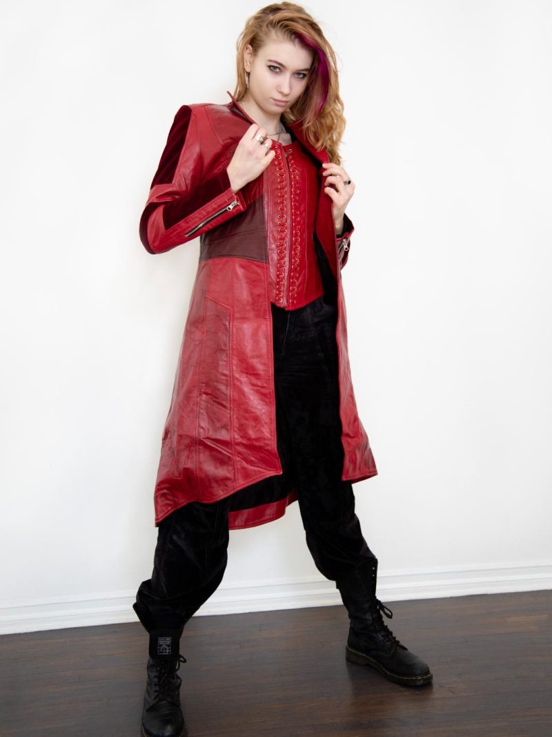 Womens Scarlet Witch Red Leather Trench Coat Red trench coat women