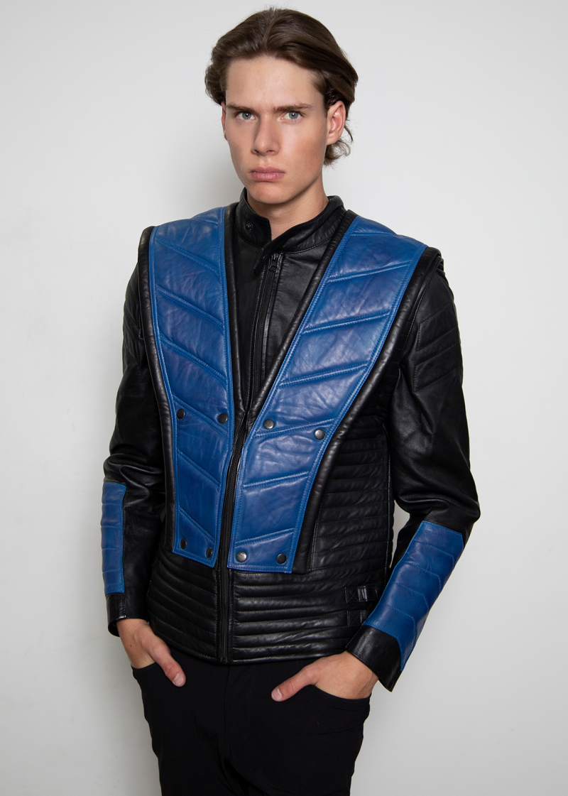 sub zero ninja blue and black genuine leather jacket