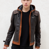 Mens Arkham Knight Jason Todd Brown Hood Leather Jacket