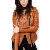 Womens Quilted Leather Motorcycle Jacket Light Brown