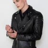 genuine real leather jacket quilted black