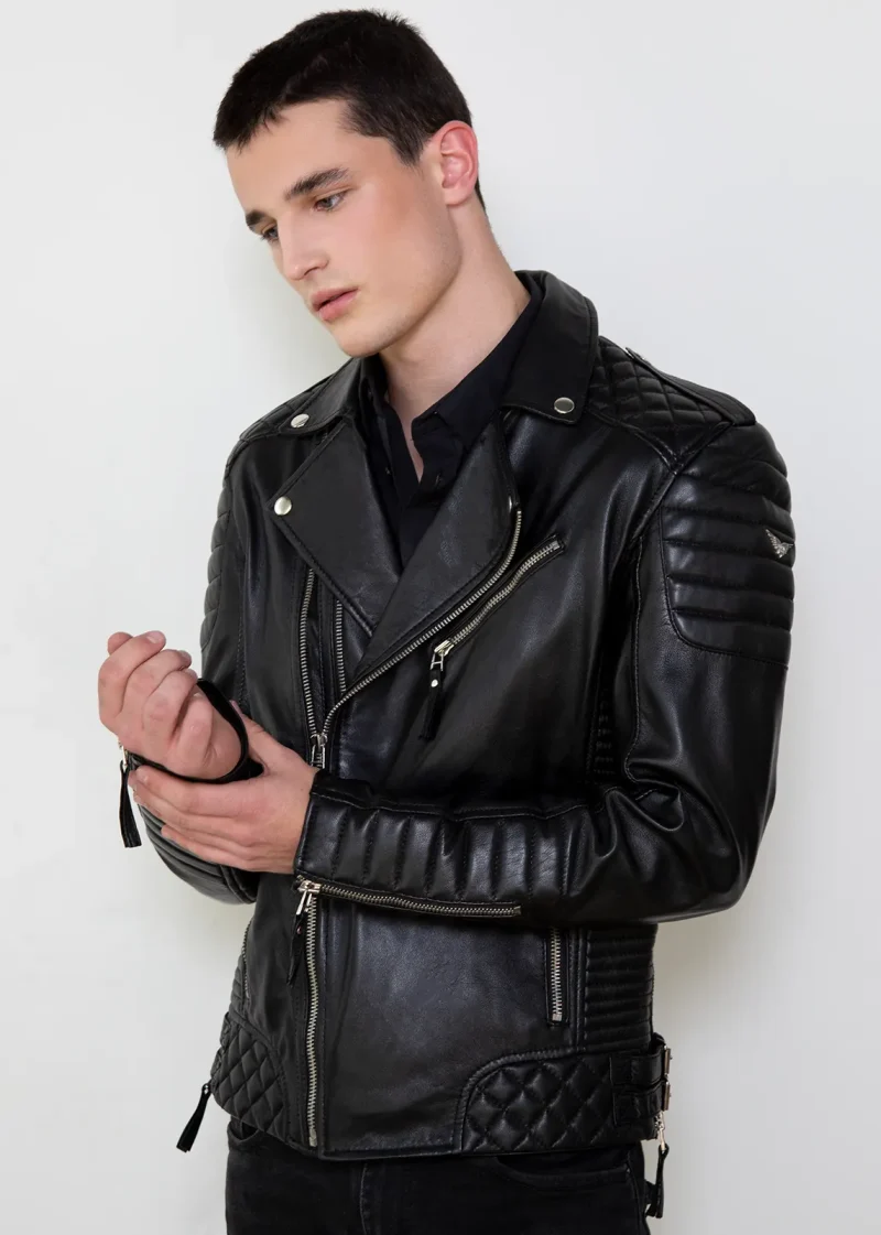 Buy Mens Quilted Black Leather Motorcycle Jacket