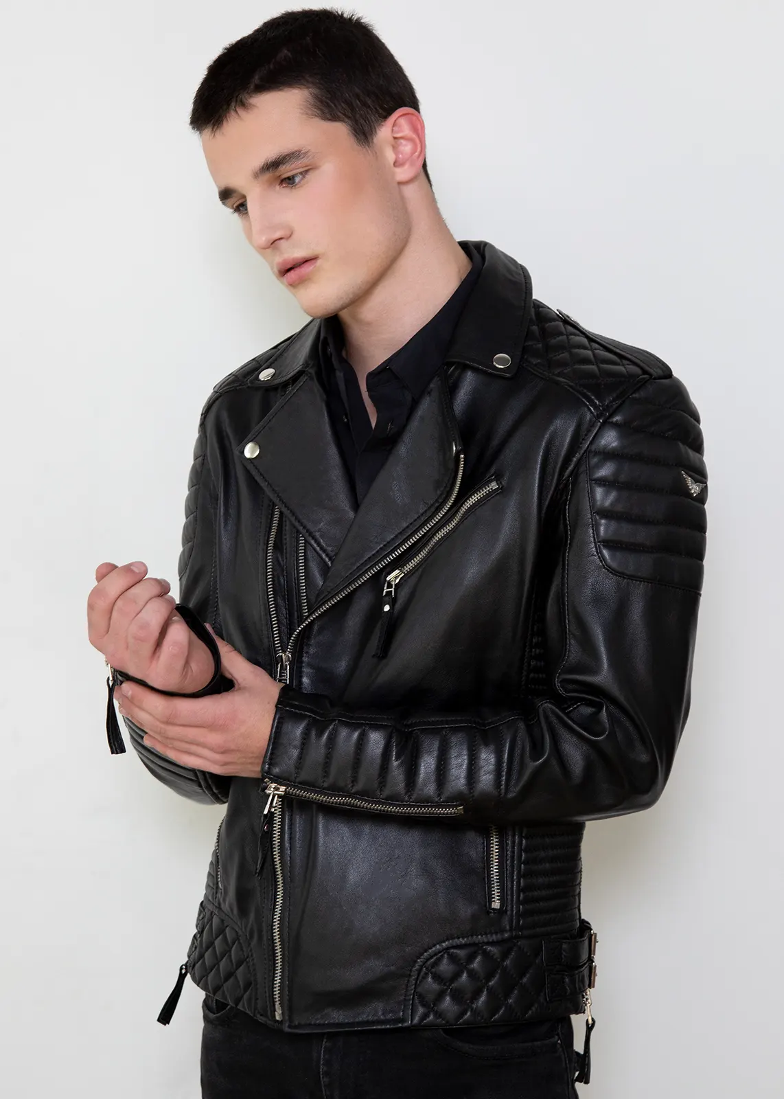 Buy Mens Quilted Black Leather Motorcycle Jacket | LucaJackets